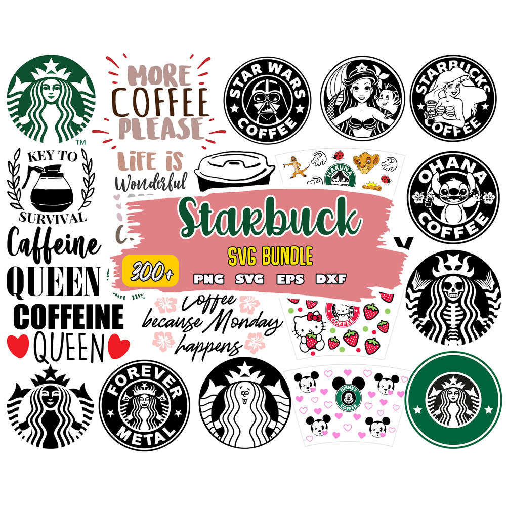 300 Starbucks Wrap SVG Bundle, Starbucks svg, eps, png, dxf.jpg