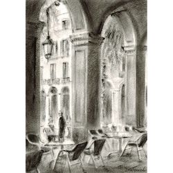 Cafe in San Marco square in Venice. Original oil on paper 13x9,3''