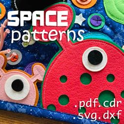 Patterns of felt details for Space baby play mat, Quiet book.