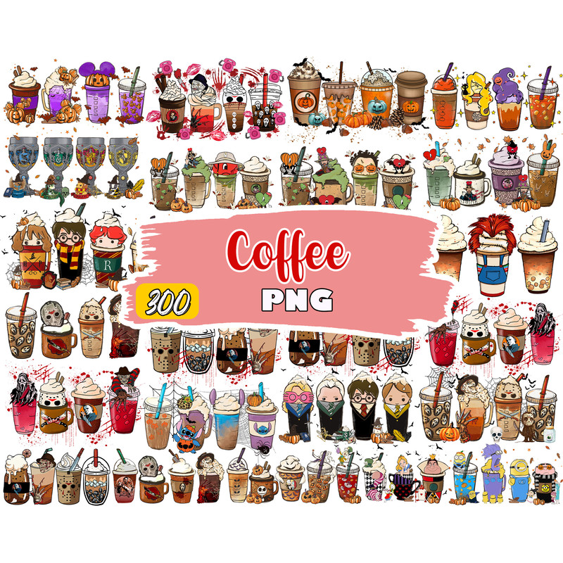 Coffee PNG bundle, Halloween coffee digital bundle, Disney designs bundle in PNG formats, Digital files.jpg