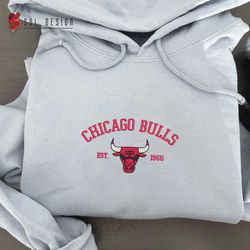 Chicago Bulls est 1966 Embroidered Unisex Shirt, Bulls NBA T Shirt, Basketball, NBA Embroidery Hoodie, NBA Sweatshirt