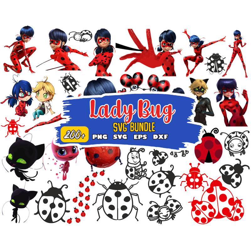 Lady bug Svg And Cat Nor Bundle Svg, Cartoon svg, Instant Download.jpg
