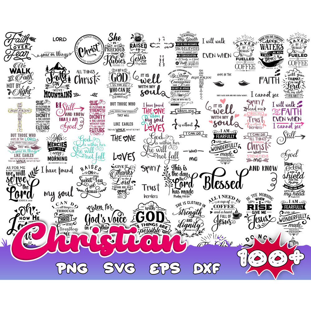 100 Christian Svg, Christian Svg Bundle, Faith Svg, Religious Svg, Bible Verse Svg, God, Jesus, Scripture, Svg Files for Cricut, Cut files.jpg