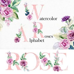 watercolor roses alphabet, floral letters, flower numbers.