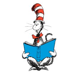 cat in the hat read book dr seuss svg, dr seuss clipart, dr seuss birthday, dr seuss cat svg digital download