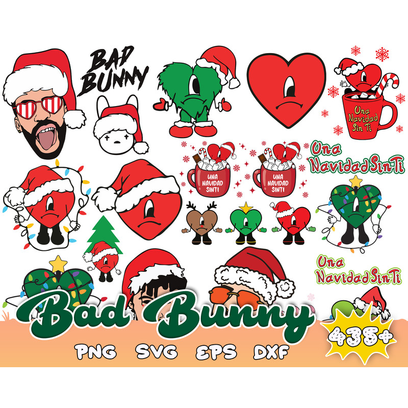 435 Bad Bunny Christmas svg, Un Navidad sin ti Cut file for Cricut and Silhouette Digital Download SVG, eps, png, dxf.jpg