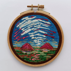 Embroidery Landscape Unique Hoop Art Scenery View Small Wall Decor Illustration Design Anniversary Gift