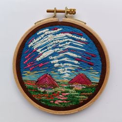embroidery landscape unique hoop art scenery view small wall decor illustration design anniversary gift