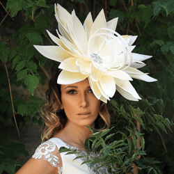 White Lotus Kentucky Derby Hat for Women Fascinator Bridal Headpiece Floral Fascinator Flower Bridal Accessory Tea Party