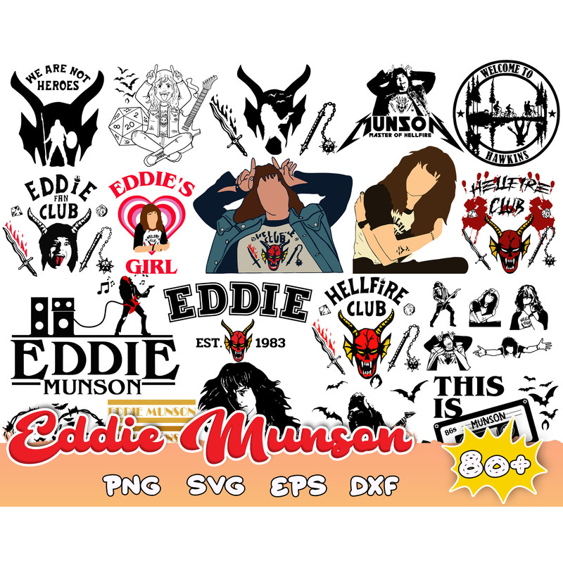 80 Eddie Munson Bundle,Eddie Munson Silhouette SVG, Joseph Quinn,Eddie Munson SVG,PNG,dxf,eps.jpg