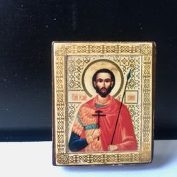 John the Warrior | Miniature icon | Size: 1.2x1.6" ( 3 x 4 cm ) | Made in Russia