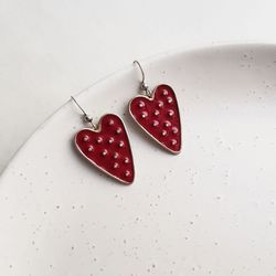 Colorful heart earrings, handmade jewelry, 12 colors