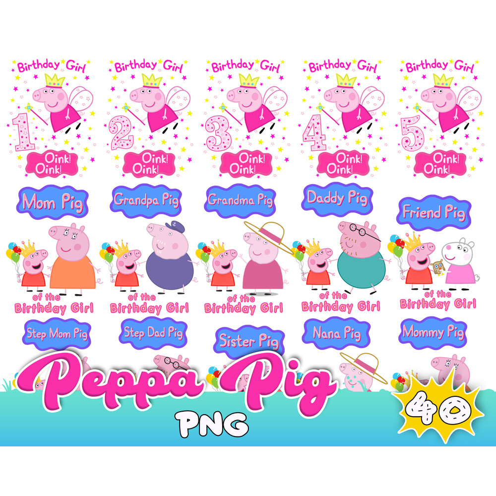 Peppa Pig Birthday Girl Family Bundle images for Print and Sublimation.jpg