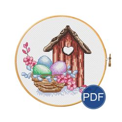 Easter birdhouse for cross stitch pattern