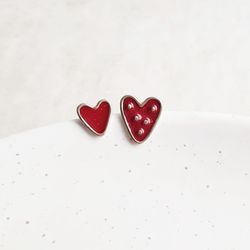 Asymmetric heart stud earrings, handmade jewelry, 12 colors
