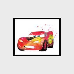 Cars Lightning McQueen Disney Art Print Digital Files nursery room watercolor