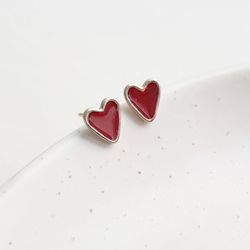 Minimalist heart stud earrings, handmade jewelry, 12 colors