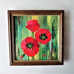 Poppy wall art impasto flower painting acrylic texture