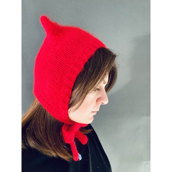 knitted wool kitty bonnet hat with ears devil hat red1.jpg