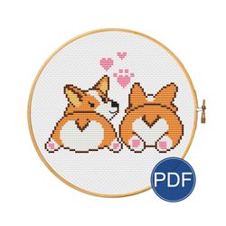 corgi in love cross stitch pattern