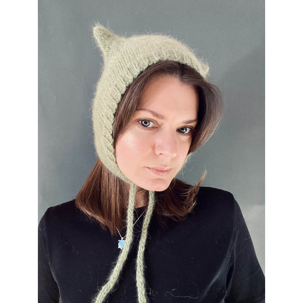 knitted wool kitty bonnet hat with ears devil hat7.jpg