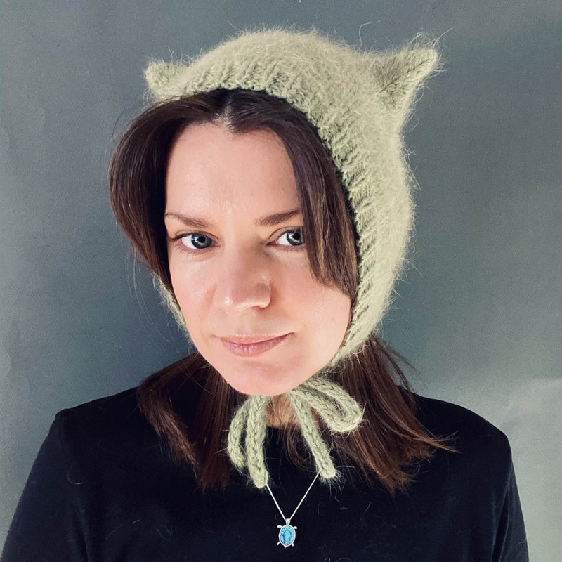 knitted wool kitty bonnet hat with ears devil hat6.jpg