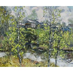 birch painting landscape nature trees original artwork summer plein air impressionism wall art
