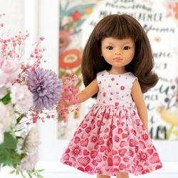 Valentine's Day outfit for dolls Paola Reina, Siblies Ruby Red, Little Darling, Minouche, 13 inch doll dress heart print
