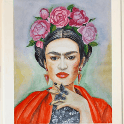 original watercolor Frida's portrait painting. on paper