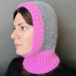 mink wool knitted balaclava color block