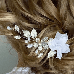 Floral white branch, Wedding hair accessory, Flower accessory, Flowers in hair, Wedding vine, bridal wreath, Bijouterie