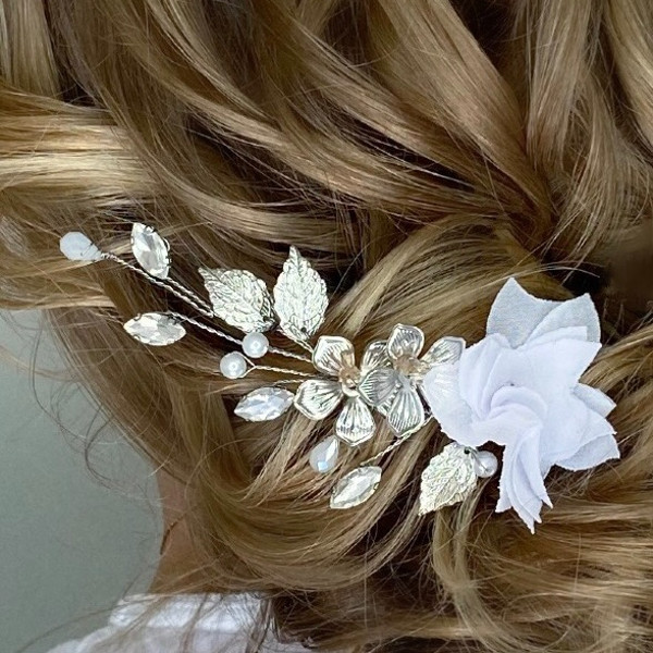 Floral white branch, Wedding hair accessory, Flower accessory, Wedding vine, on the bride