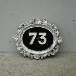 Antique address door number plate 73 black silver apartment sign