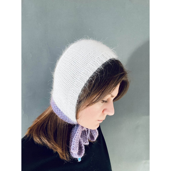 mink angora wool knitted bonnet hat with stripes5.jpg