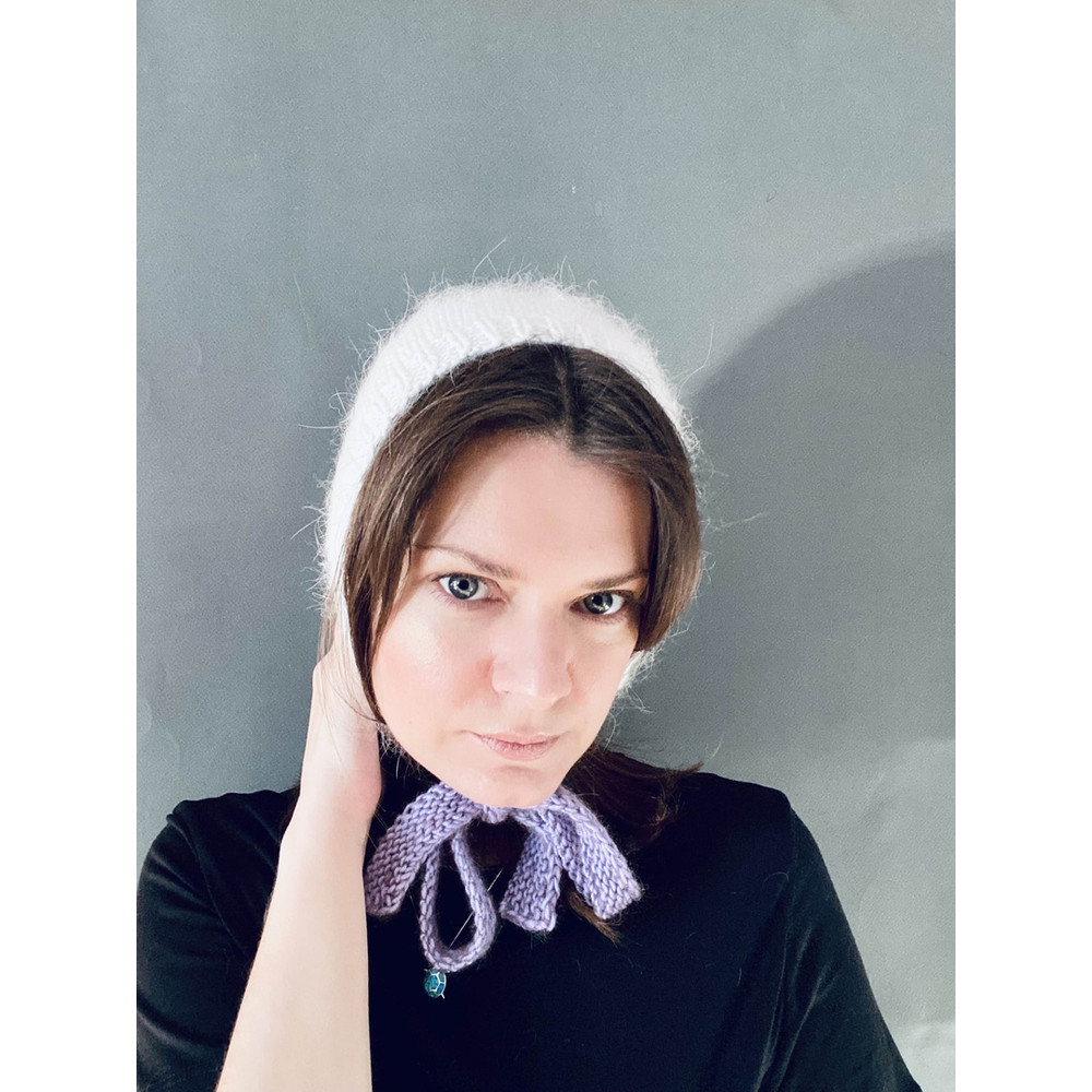 mink angora wool knitted bonnet hat with stripes9.jpg