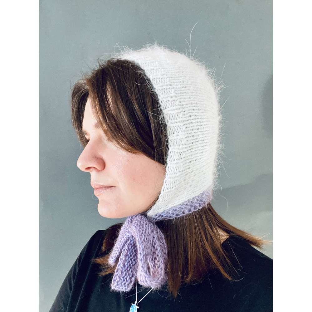 mink angora wool knitted bonnet hat with stripes1.jpg