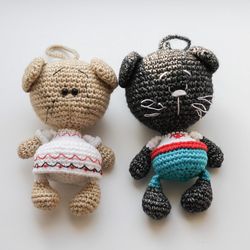 Cute knitted toys little Cats, gift for a couple, gift for the wedding anniversary day, steam toy