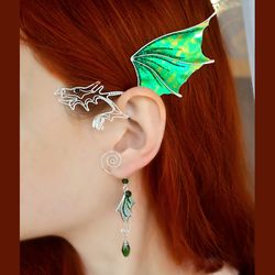 dragon ear cuff dangle * ear wrap no piercing * dragon earring jewelry