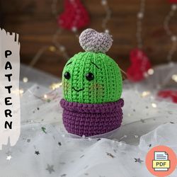 Crochet Heart Cactus Amigurumi Pattern DIY Crochet Valentines Cactus Decor Mini Cactus Handmade BFF Gift