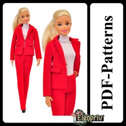 pdf pattern jacket, pants, top for 11 1/2 poppy parker pivotal repro curvy made-to-move silkstone barbie doll by elen