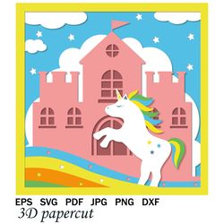 Unicorn. Multilayer 3D postcard SVG, shadow box