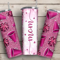 love valentine's day 20oz skinny tumbler wrap design, pink glitter cheerleader mom tumbler sublimation png, valentine's