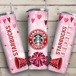 pink starbucks coffee hanging hearts cheerleader 20oz skinny tumbler wrap design, valentines coffee latte iced cream tum
