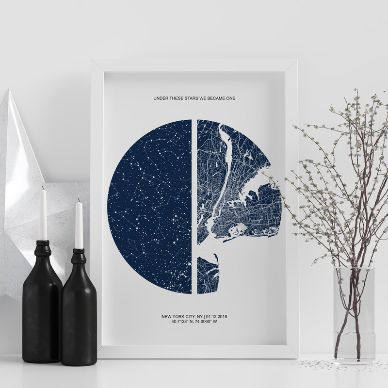 Custom Star Map Street Map Anniversary Gift Idea Custom Location Map