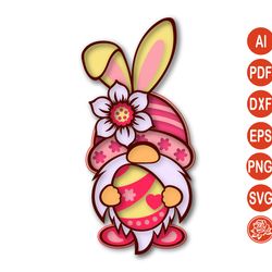Layered Gnome Easter Mandala SVG, Easter Bunny Gnome DXF Files For Cricut