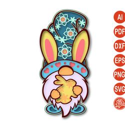 layered gnome easter mandala svg, easter bunny gnome dxf files for cricut