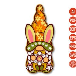 Layered Gnome Easter Mandala SVG, Easter Bunny Gnome DXF Files For Cricut