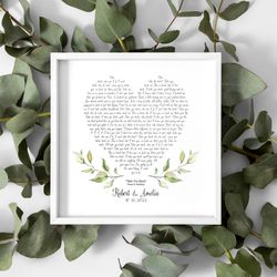 Heart Shaped Lyrics Wedding Vows First Dance Gift Anniversary Gift Any Song lyrics Poetry Art Valentines Gift Song Lyric