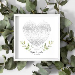 heart shaped lyrics wedding vows first dance gift anniversary gift any song lyrics poetry art valentines gift song lyric