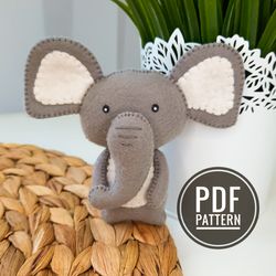Felt Animal, Felt Pattern PDF, Felt Elephant, Safari Stuffed Animal, Felt Sewing Pattern, Sensory Toy, Felt Ornament DIY